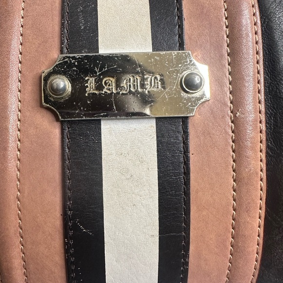 L.A.M.B. Y2K Vintage Black Leather Tan White Stripe Shoulder Bag - Picture 4 of 12
